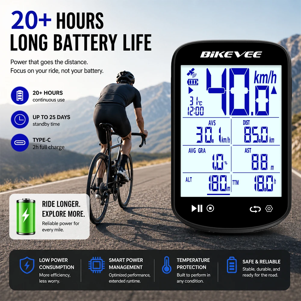Bikevee Wireless Bluetooth Bicycle Computer Multifunctional GPS Cycling Odometer Speedometer with Auto Backlight BIKEVEE APP view 5