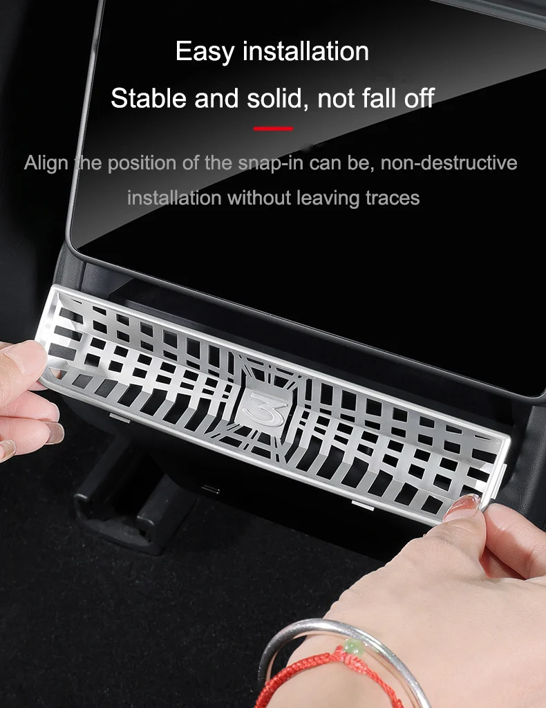For Tesla Model 3 Highland 2024 Rear Air Vent Cover Center Console Armrest Box Back Conditioner Outlet Filter Grille Protector