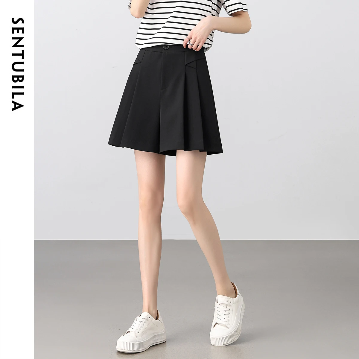 SENTUBILA Solid Color Women Skirt Shorts 2025 Summer High Waist Commuting Lightweight Casual A-line Female Shorts 152K87919