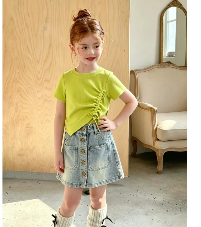 2026  Solid Color Pants Set for Summer Refreshing Collar Two Piece Set for Daily Outing  girl clothes