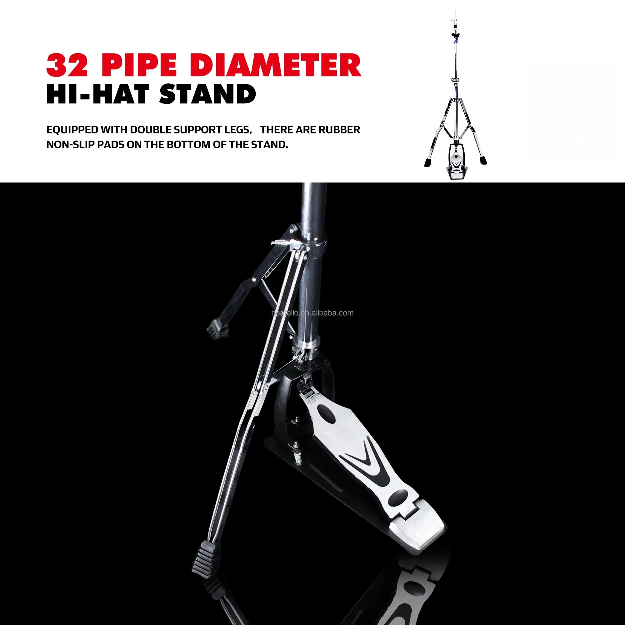 4-Piece Silver Metal Adjustable Drum Cymbal Stand Hardware Pack for Snare Drum Hi-Hat Straight Cymbal Professional