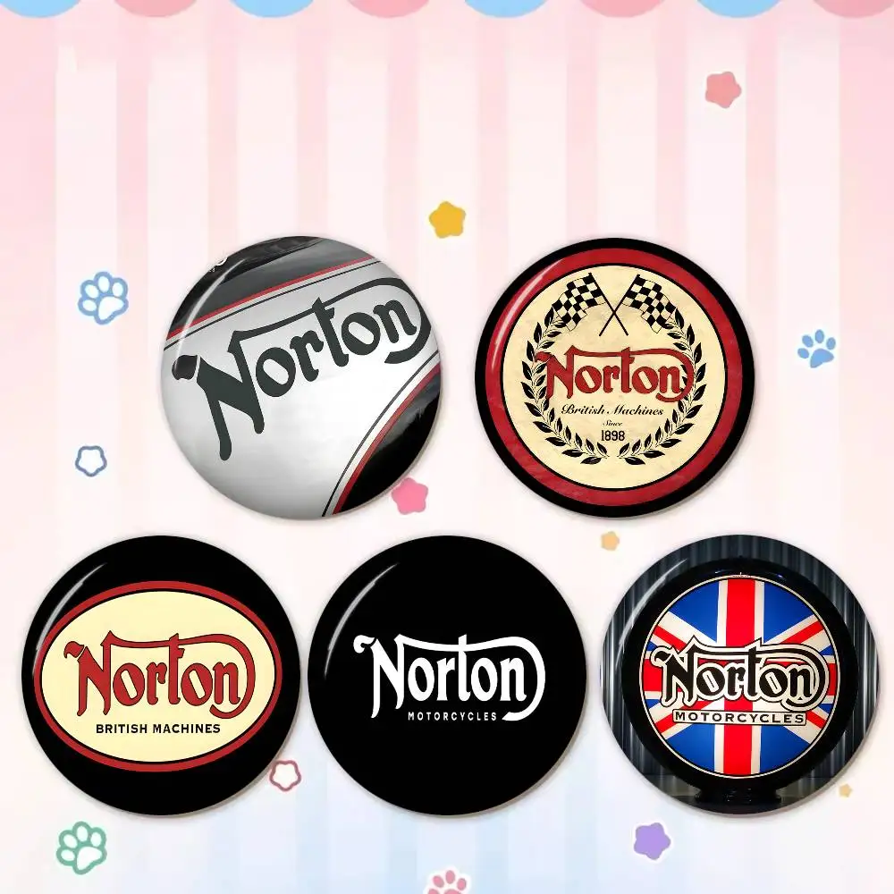 Motorcycle Racing N-Nortons 58mm Cute Anime Figure Icon Badge Handmade Tinplate Brooch for Backpack Clothes Chest Ornament Gifts