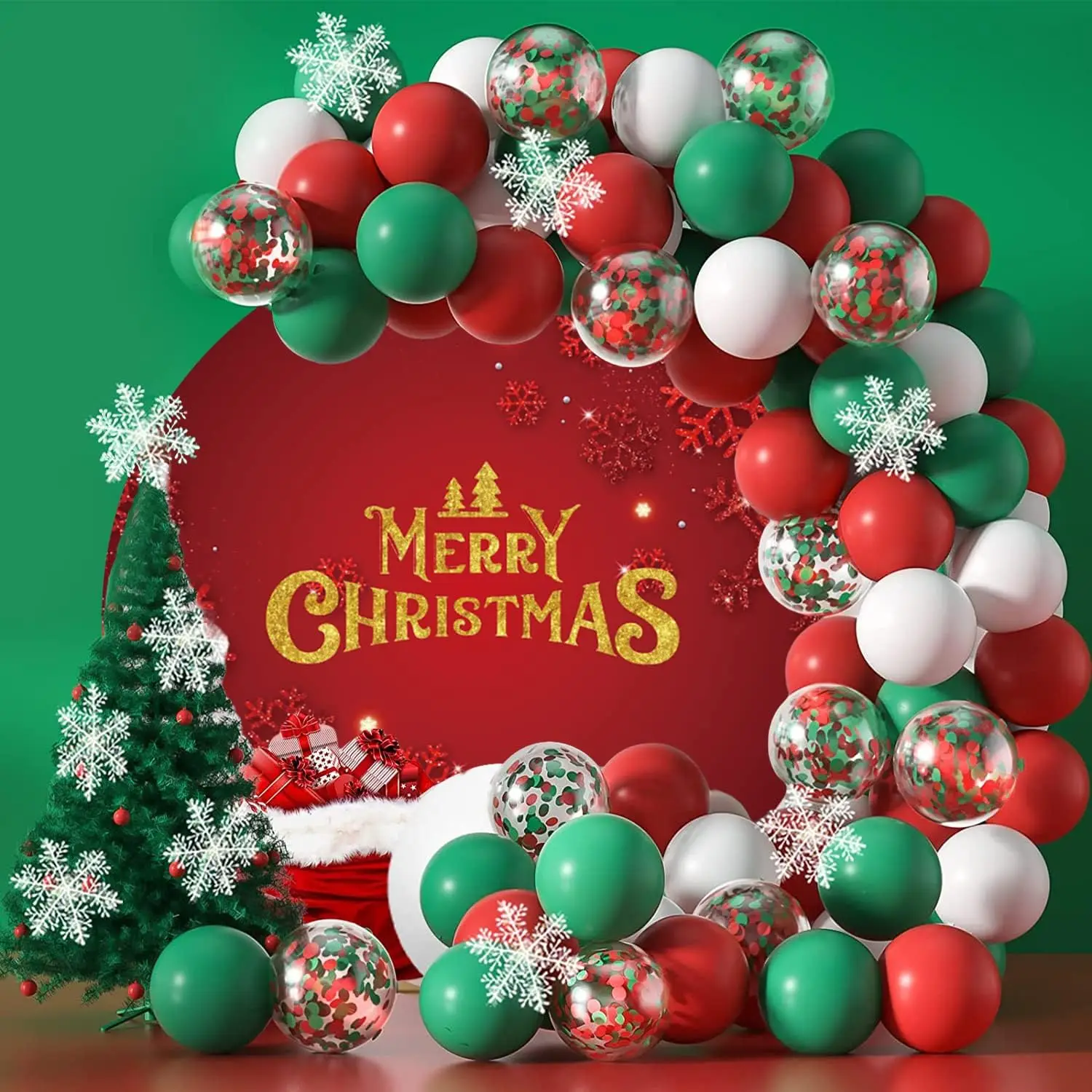 Merry Christmas Round Backdrop Cover for Photography Glitter Snowflake Red Winter Xmas Baby Family Party Circle Photo Background