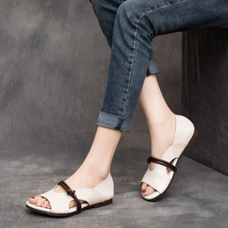 

Fashion Genuine Leather Woman Sandals Luxury Handmade 2026 Summer Retro Soft Cowhide Outdoor Women Ladies Casual Shoes Size 40