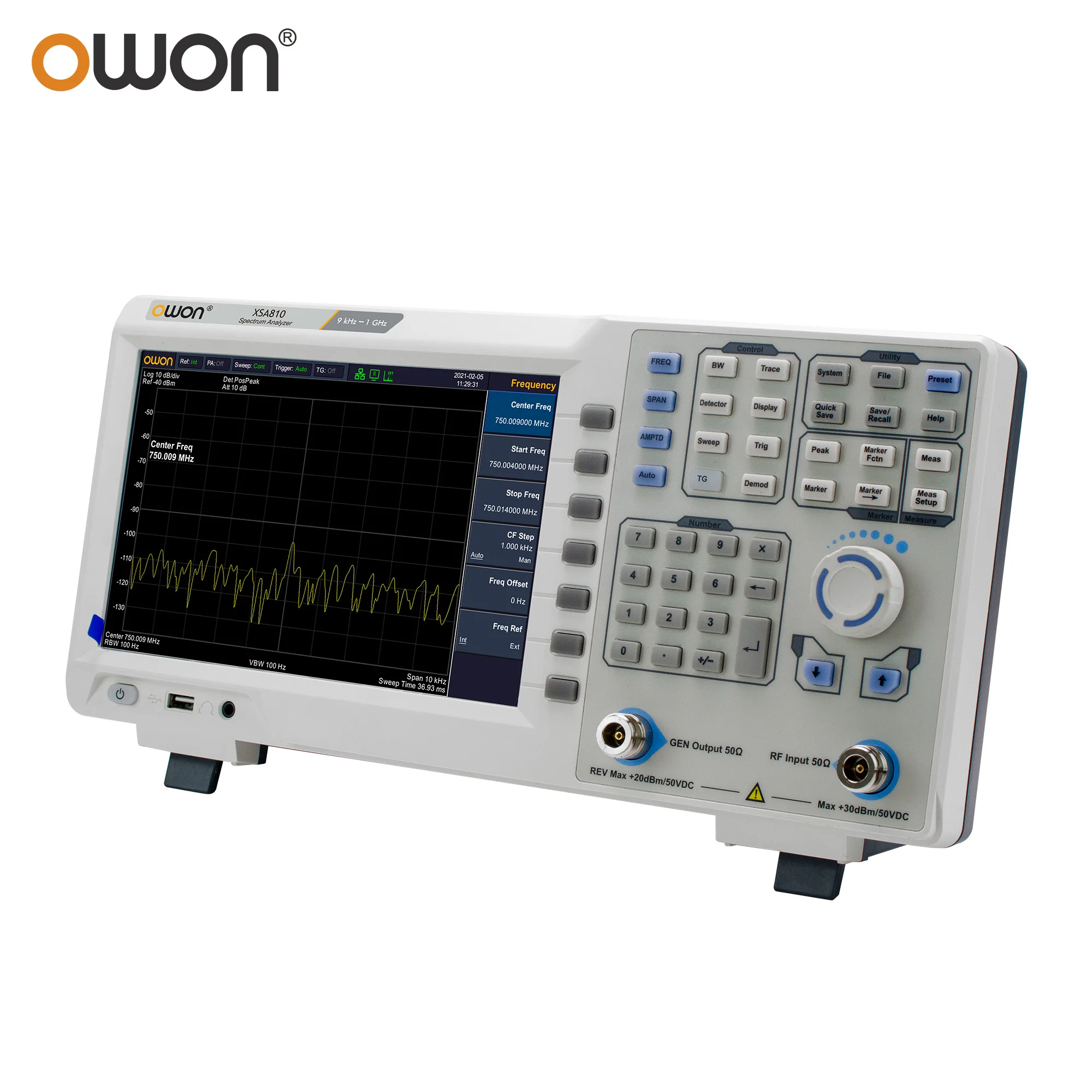 OWON XSA800 Series Spectrum Analyzer Frequency Range from 9 kHz up to 1.5 GHz resolution ratio 1280×800 9 inches LCD XSA805/815