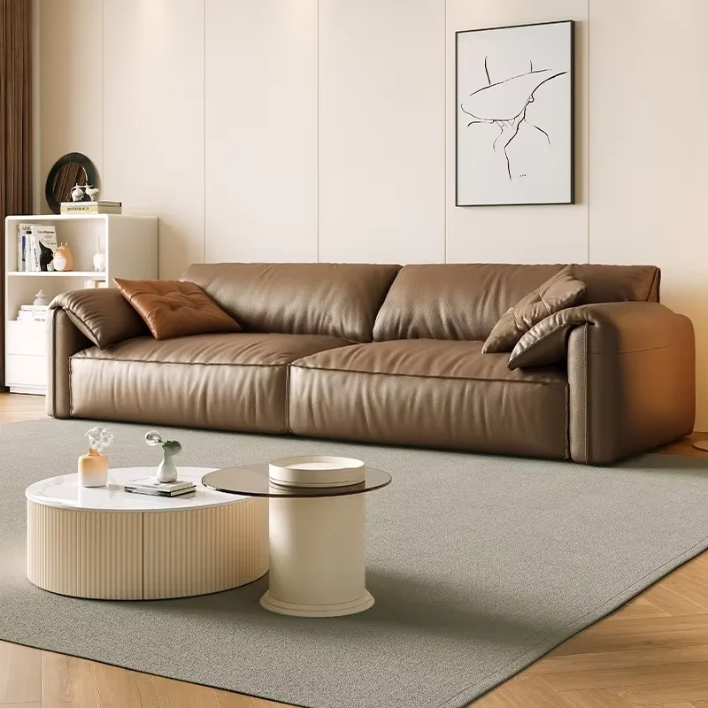

！@Italian Convertible Minimalist Elephant Ear Three Seat Microfiber Leather Sectional Sofa Straight Row Living Room Small
