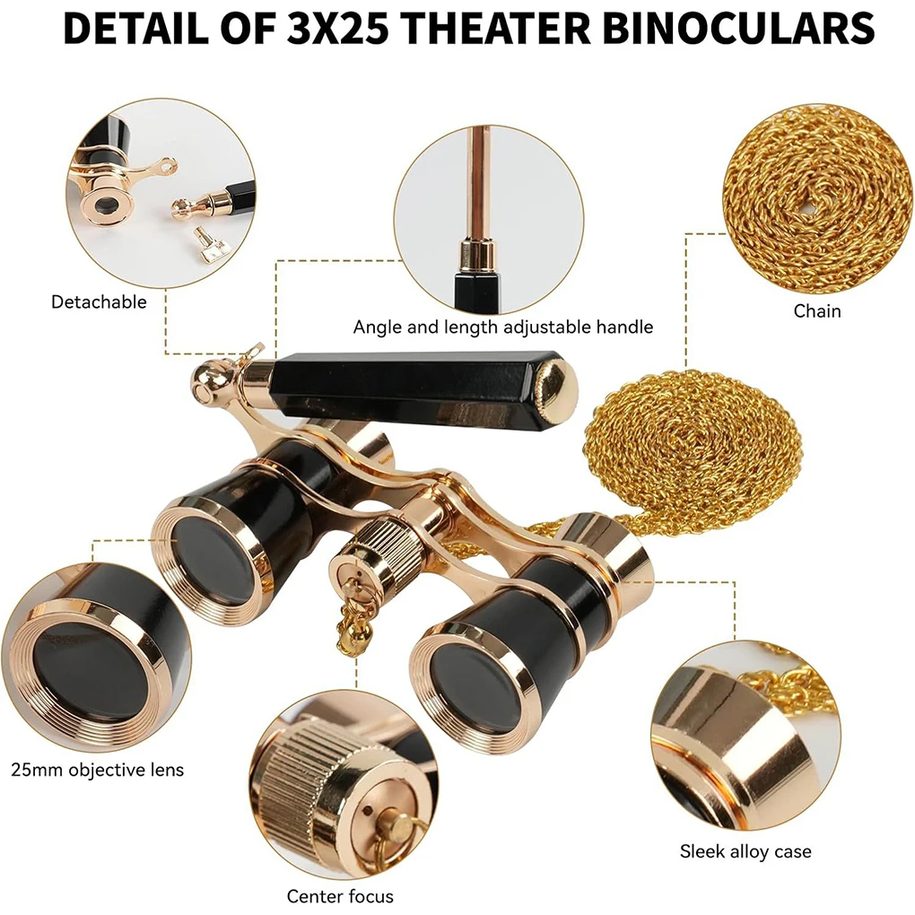 Opera Experience Theater Binoculars With Adjustable Chain And Detachable Handle Drama Viewing Telescope Opera Glasses