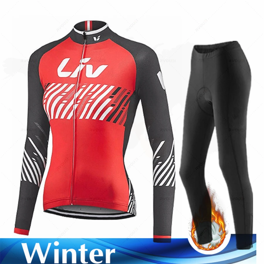 Liv Women Cycling Clothing Lady Bike Jersey Set Winter Long Sleeve Riding Suit Stylish Simplicity Female Thermal Fleece Jacke