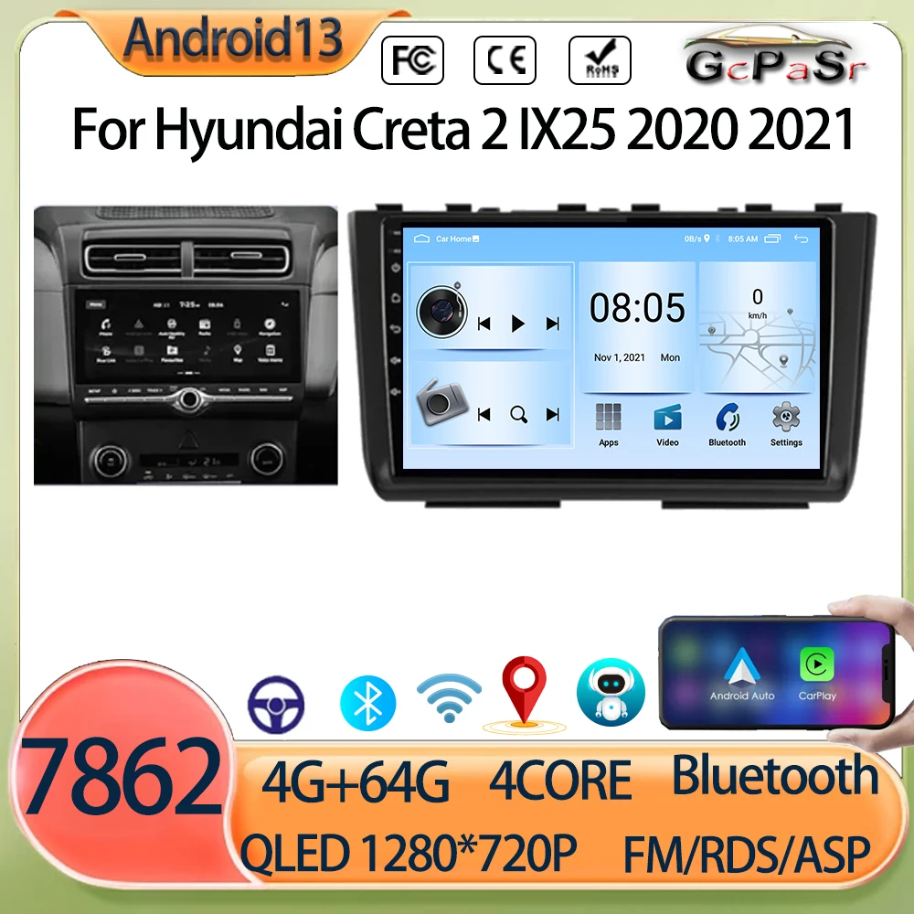 

For Hyundai Creta 2 IX25 2020 2021 Android 13 Carplay Auto WIFI+4G Car Radio Multimedia GPS Player Stereo 2din DVD DSP Head Unit