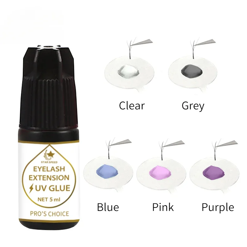 LED lash glue 1s fast dry UV eyelash glue black blue pink violet glue factory of LED eyelash system 10 weeks strong holding