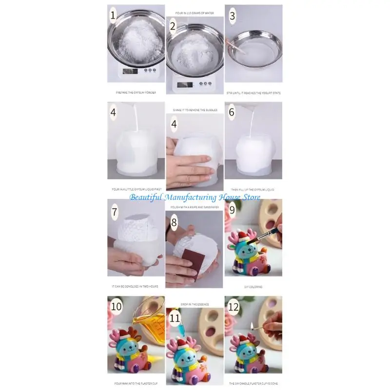 E56A المهنية الأيائل شكل قالب الغراس الراتنج قوالب خرسانة سيليكون الملمس الزهرية قوالب مناسبة للمشاريع الحرفية #2