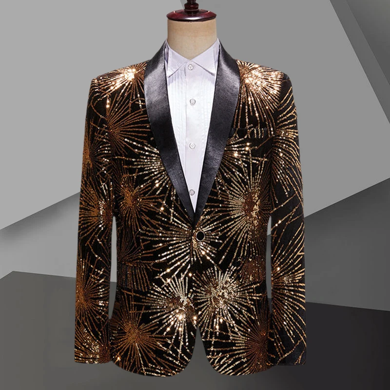 Men's Blazer Hombre Luxury Heavy Industry Fireworks Sequin Suit Men's Oversized Casual Men Suit Small Dress Stage Performance