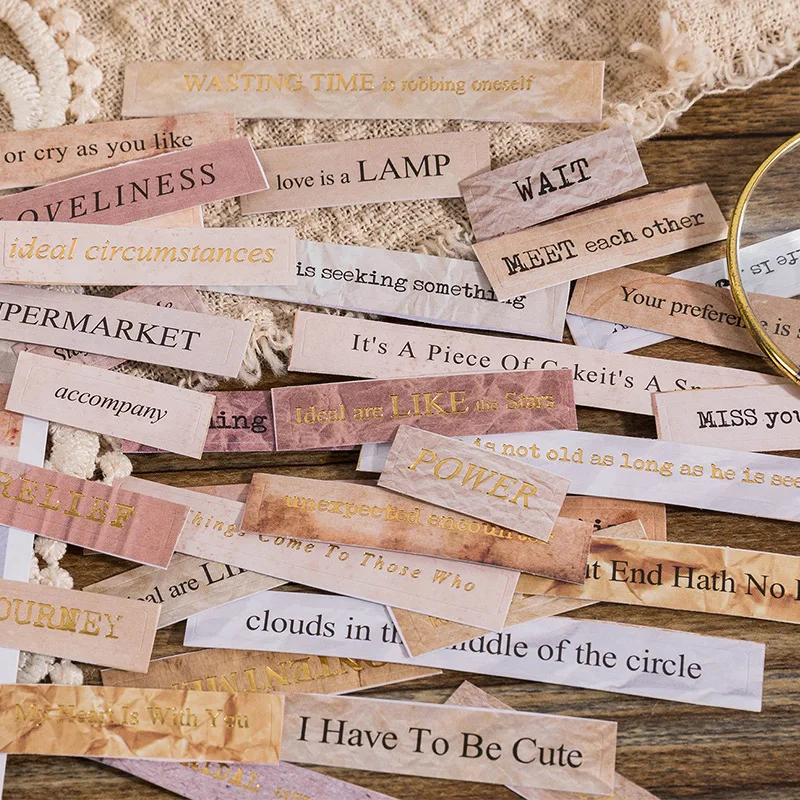 4 Sheets Vintage English short sentences Stickers Text Decorative Diary Album Scrapbooking Planner Sticker
