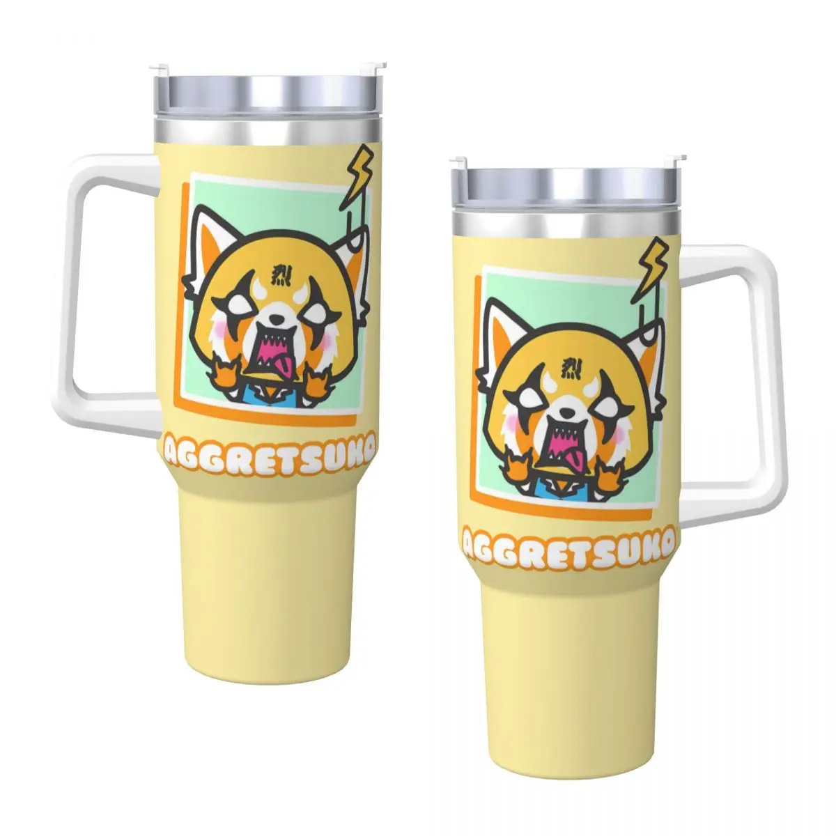 Aggretsuko Shocked Tumbler Hot Drinks Water Bottle Keep Heat Stainless Steel Coffee Mug Custom Beach Car Mugs