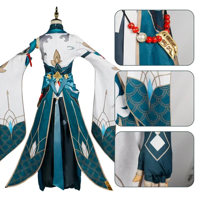 Dan Heng Imbibitor Lunae Cosplay Costume Game Uniform Jacquard Fabric Imbibitor Lunae Outfits with Dragon Horn for Comic Con