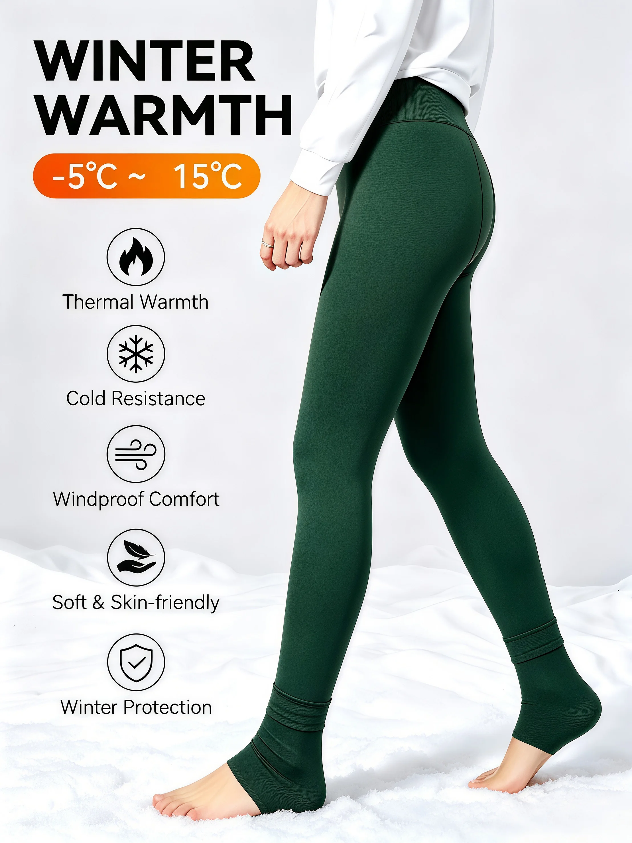 1er-Pack Dunkelgrüne Thermo-Leggings aus Perlfleece, Weiche Dehnbare Kälteresistente Hosen für Winterausflüge und Loungewear – Detail 5
