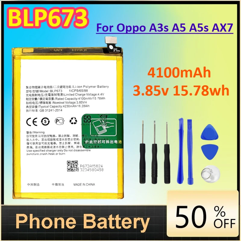 

BLP673 4100mAh Battery For Oppo A3s A5 A5s AX7 Phone Replacement Batteria+Free Tools 3.85v 15.78wh
