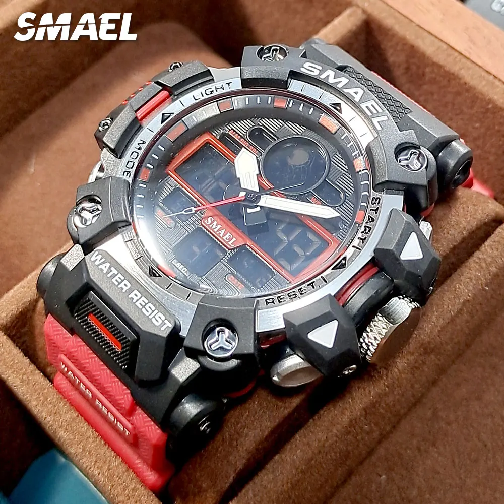 

SMAEL Military Sport Red Digital Watch Men Dual Time Display Electronic Chronograph Quartz Wristwatch with Alarm Date Week 8078