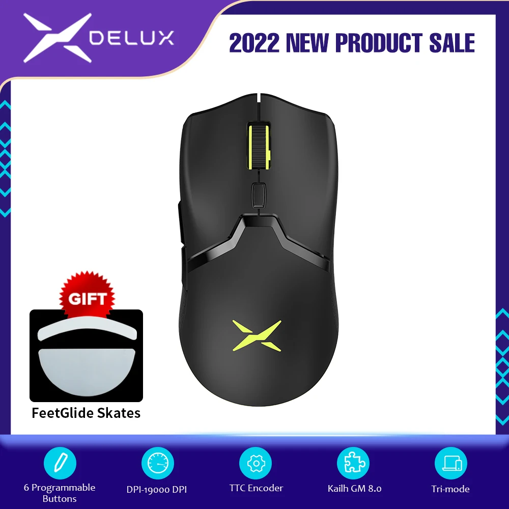 Delux M800PRO PAW3370 bezprzewodowa mysz optyczna RGB 19000 DPI przewodowa programowalna ergonomiczne myszy akumulator do systemu Windows Mac