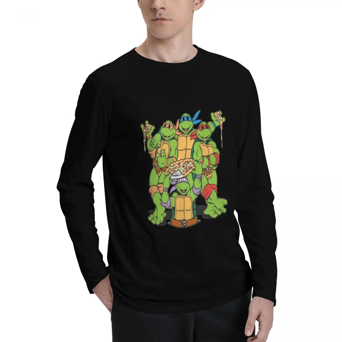 Trendy Men's Long-Sleeve Tee Teenage Mutant Ninja Turtles Slim Fit, Breathable Comfort, Ideal for Casual Wear and Sports.