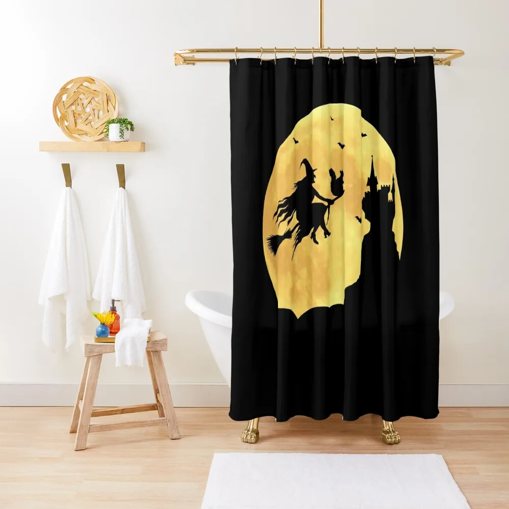 

Halloween Funny Squirrel Riding Broomstick With Witch Shower Curtain Set For Bathroom For Bathroom Shower Bathroom Curtain
