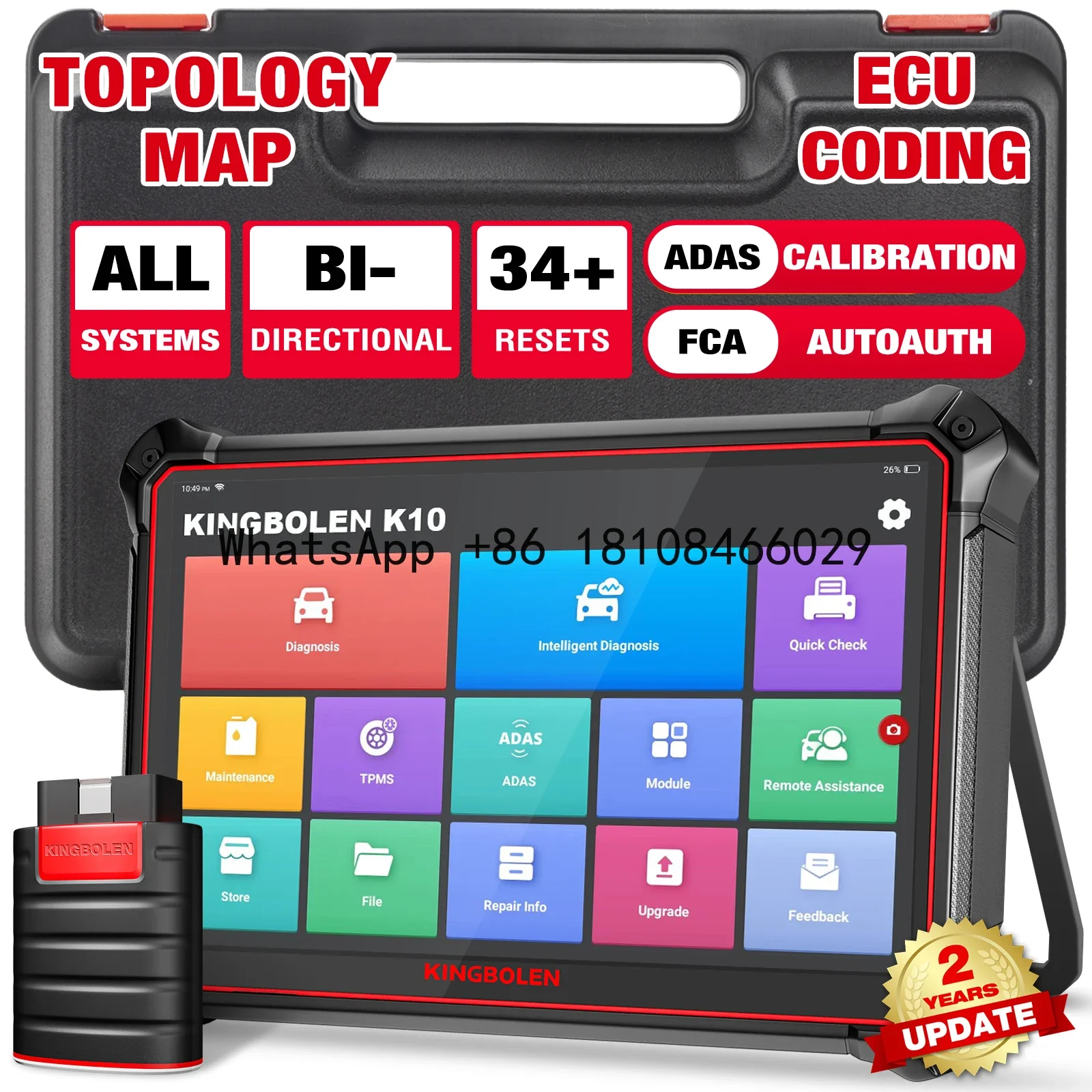 2024 Version Kingbolen K10 Full System Bi-Directional Automotive ECU Coding OBD2 EOBD Diagnostic Tool with 34 Resets Car Machine