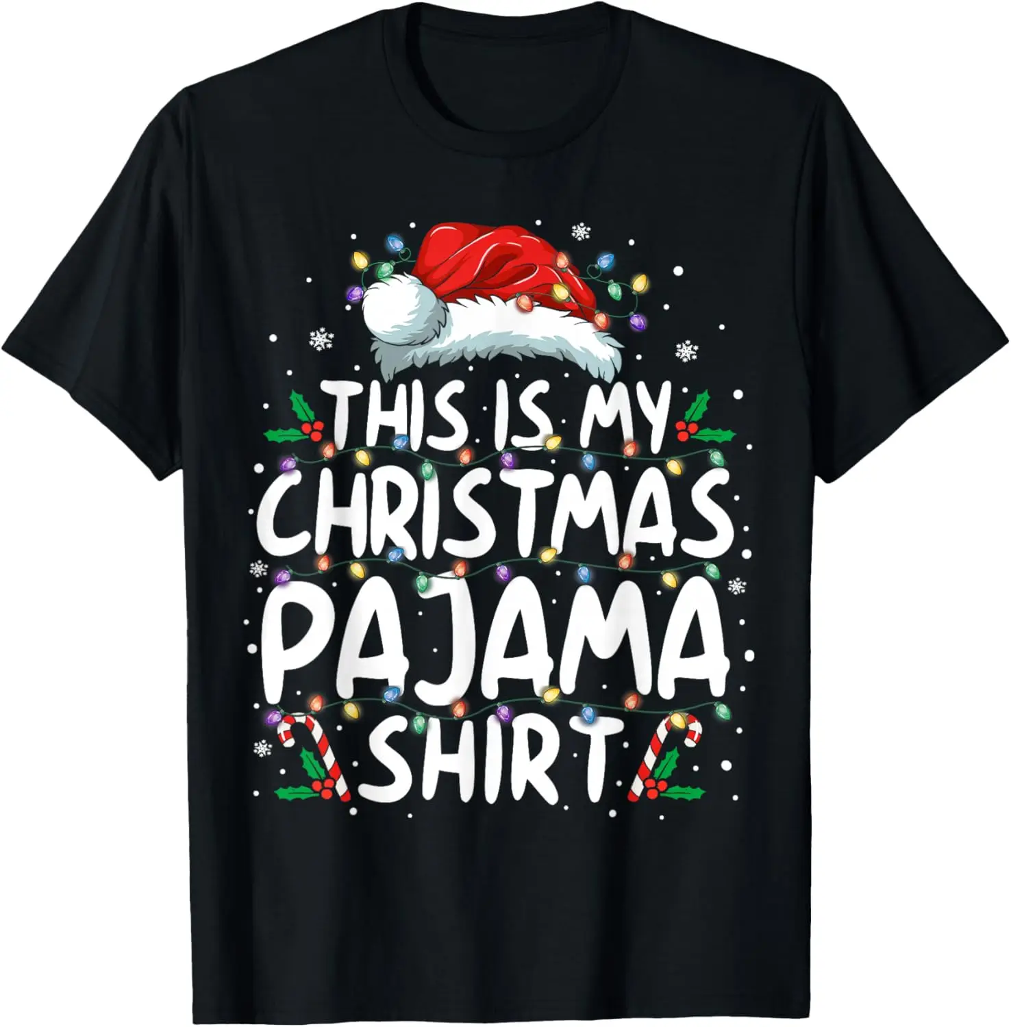 Merry Christmas This Is My Christmas Funny Xmas PJs letters Crewneck printed T-shirt tops casual style Regular short sleeve