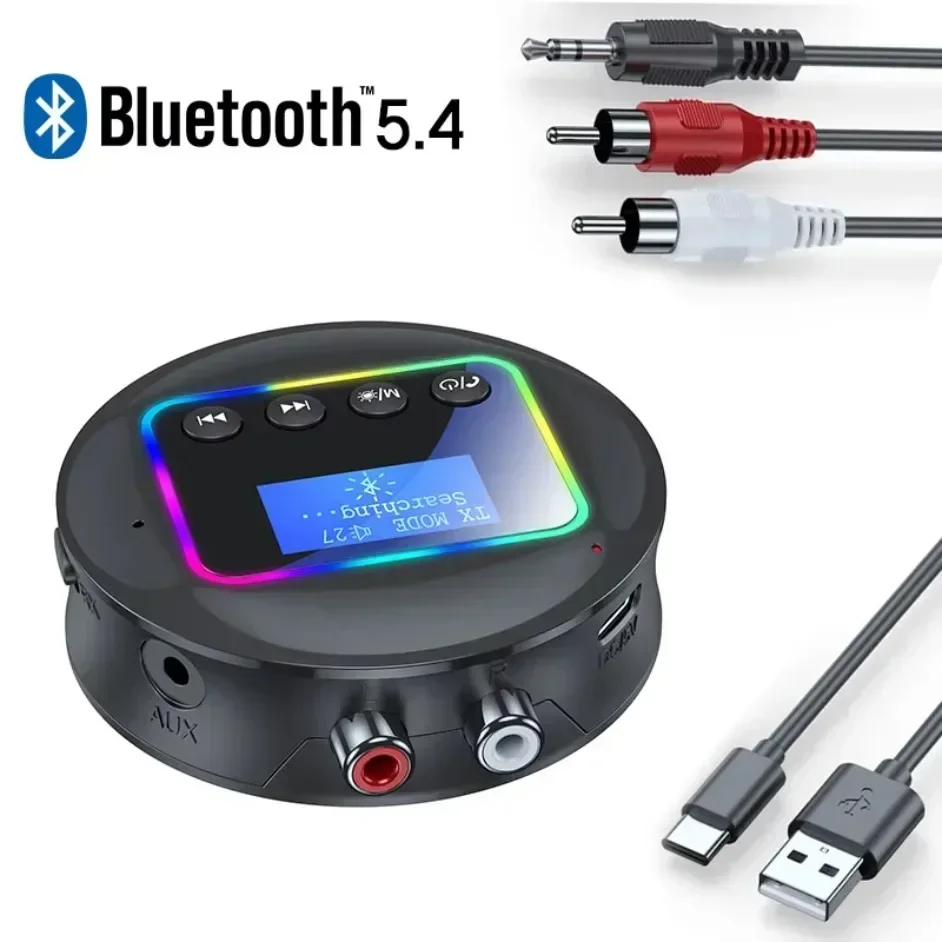 2 In 1 Bluetooth 5.4 Receiver Transmitter Wireless Audio Adapter AUX RCA Coaxial Display Screen for PC TV Car HiFi Music