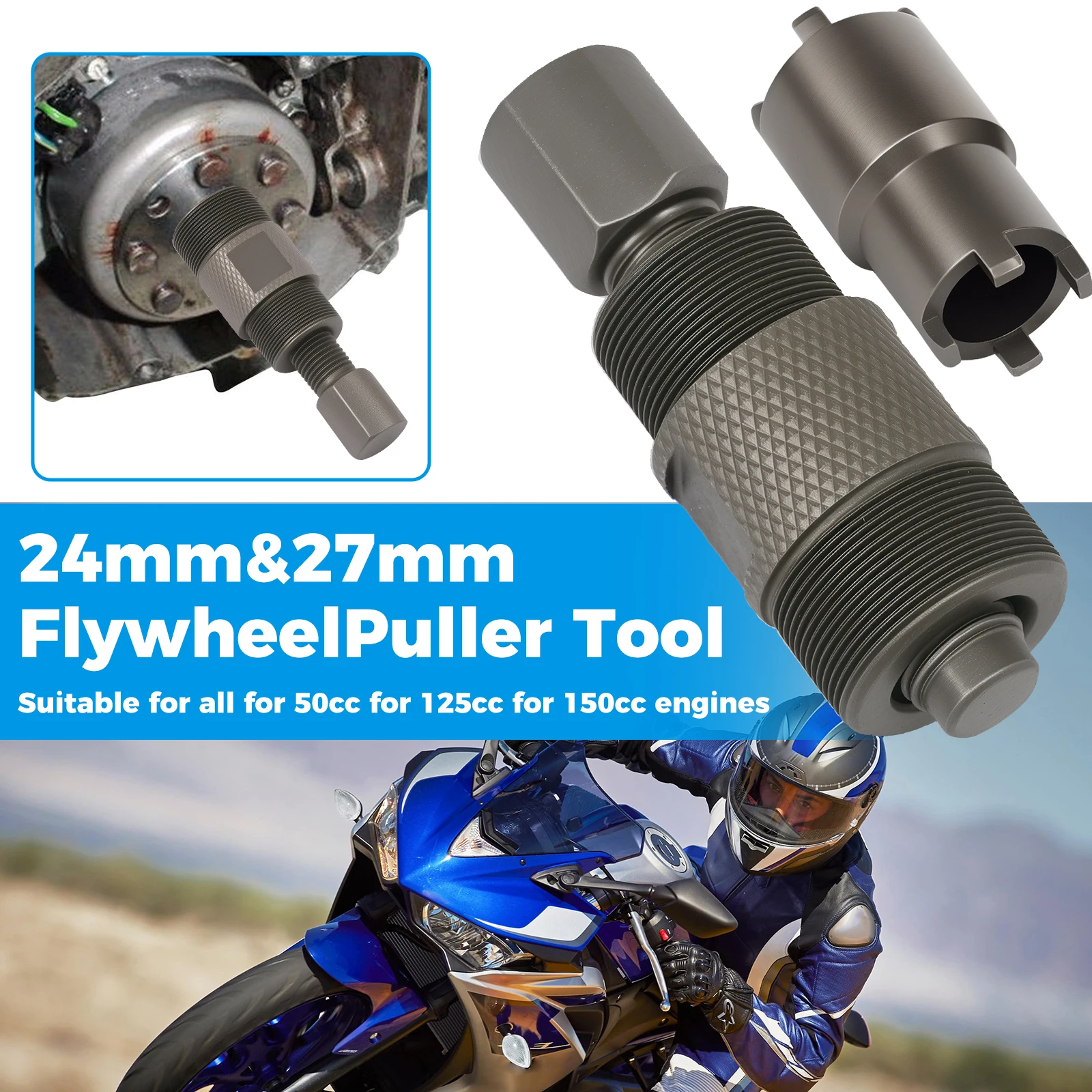 

2Pcs Magneto Flywheel Puller Tool 24mm & 27mm lutch Lock Nut Spanner Tool for Motorcycle ATV Dirt Bike Scooter Repair Tool