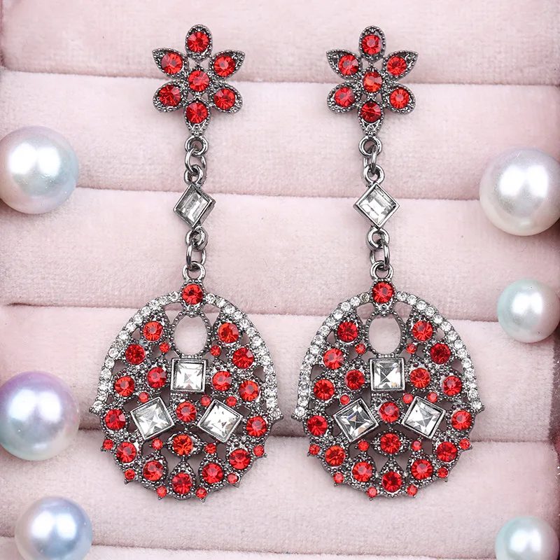 Court Feng Shui Diamond Earrings Color Matching Fashion Women's Earrings Jewelry Wholesale