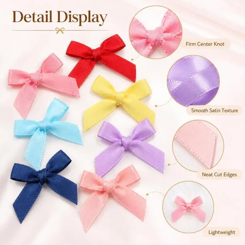 50 Stück/Lot 3,5x4cm Bunte Schleifen Kleine Größe Polyester-Satinband Schleife Blume DIY Basteldekoration – Detail 5