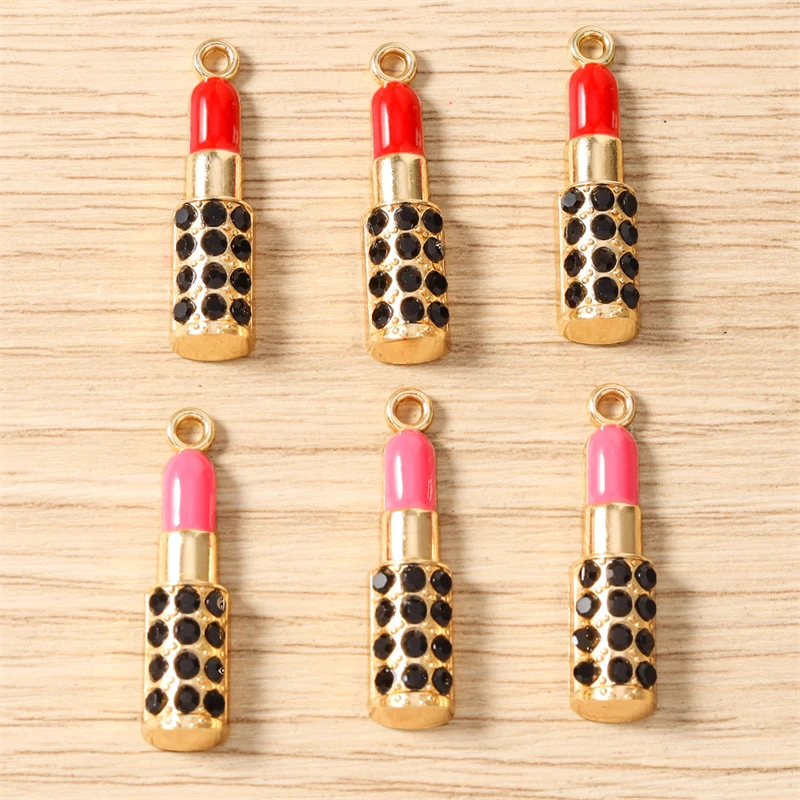 10 Stück Niedliche Gemischte Emaille-Anhänger mit Roten Lippen und Lippenstift-Herzen für Schmuckherstellung, Ohrringe, Halsketten, DIY-Bastelzubehör – Detail 10