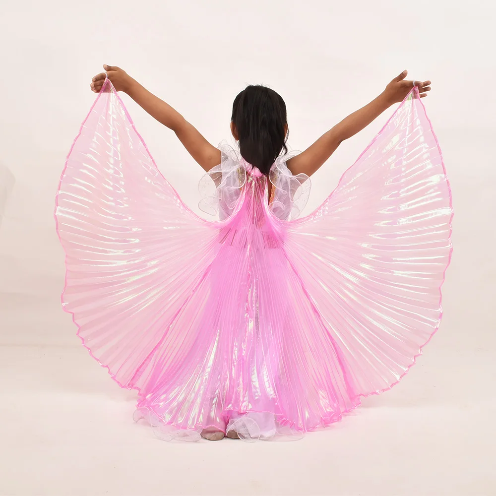 New Style Children\'s Belly Dance Wing Symphony Yarn Cloak Hand Hook Dance Performance Props Transparent Color Hanging Neck Wings