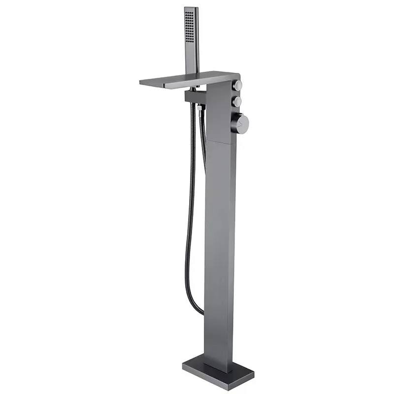 

Напольный смеситель для ванны с эффектом водопада, большой поток, медный, серый, для отелей, с кнопочным управлением, цилиндрический, вертикальный смеситель