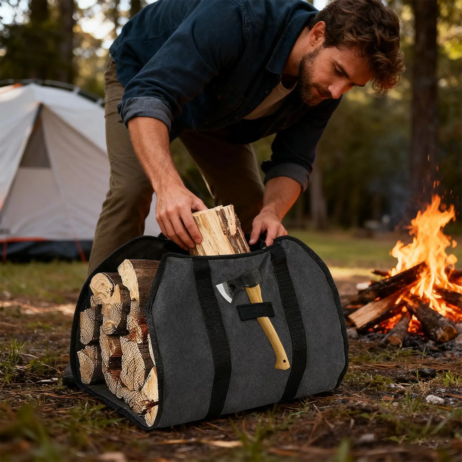 Firewood Bags Large Portable Tote Waterproof Wood Carrying Bag Wood Carrier Canvas For Indoor Outdoor Camping Campfire Stove
