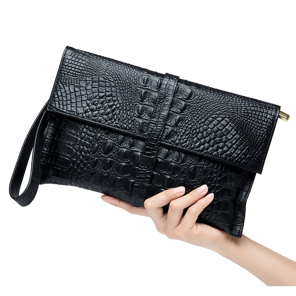 

Genuine Leather Crocodile Pattern Envelope Bag Large Capacity Crossbody Bag for Travel Storage Women's Hand-held Dinner Wallet