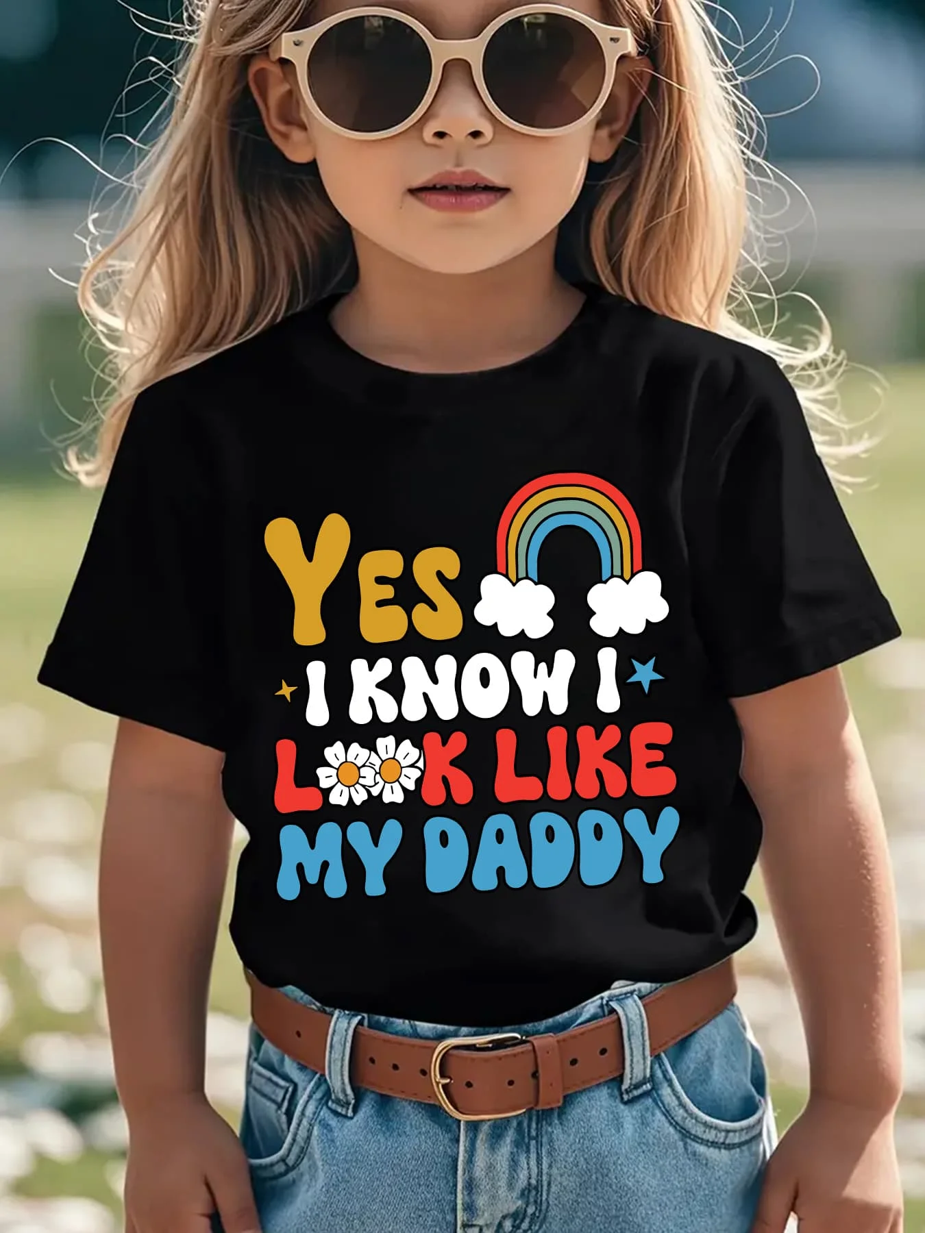 Yes I Look Like My Daddy Text Graphic T Shirt Boys Girls Family Matching Soft Cotton Short Sleeve Lovely Children Basic Tops