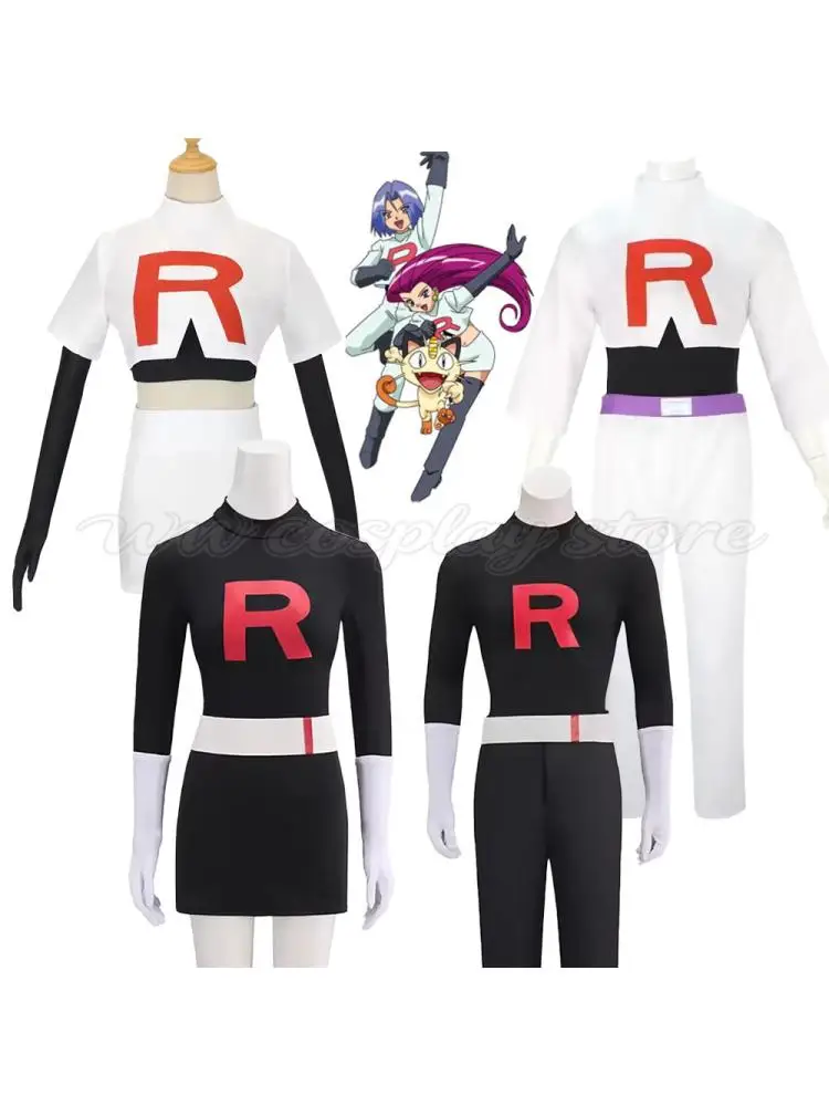 Team Rocket Grunt Cosplay-Outfit Klassische Schwarz-Weiße Uniform Mit Hut Für Erwachsene Männer Frauen Anime Maskerade Kostüm Halloween