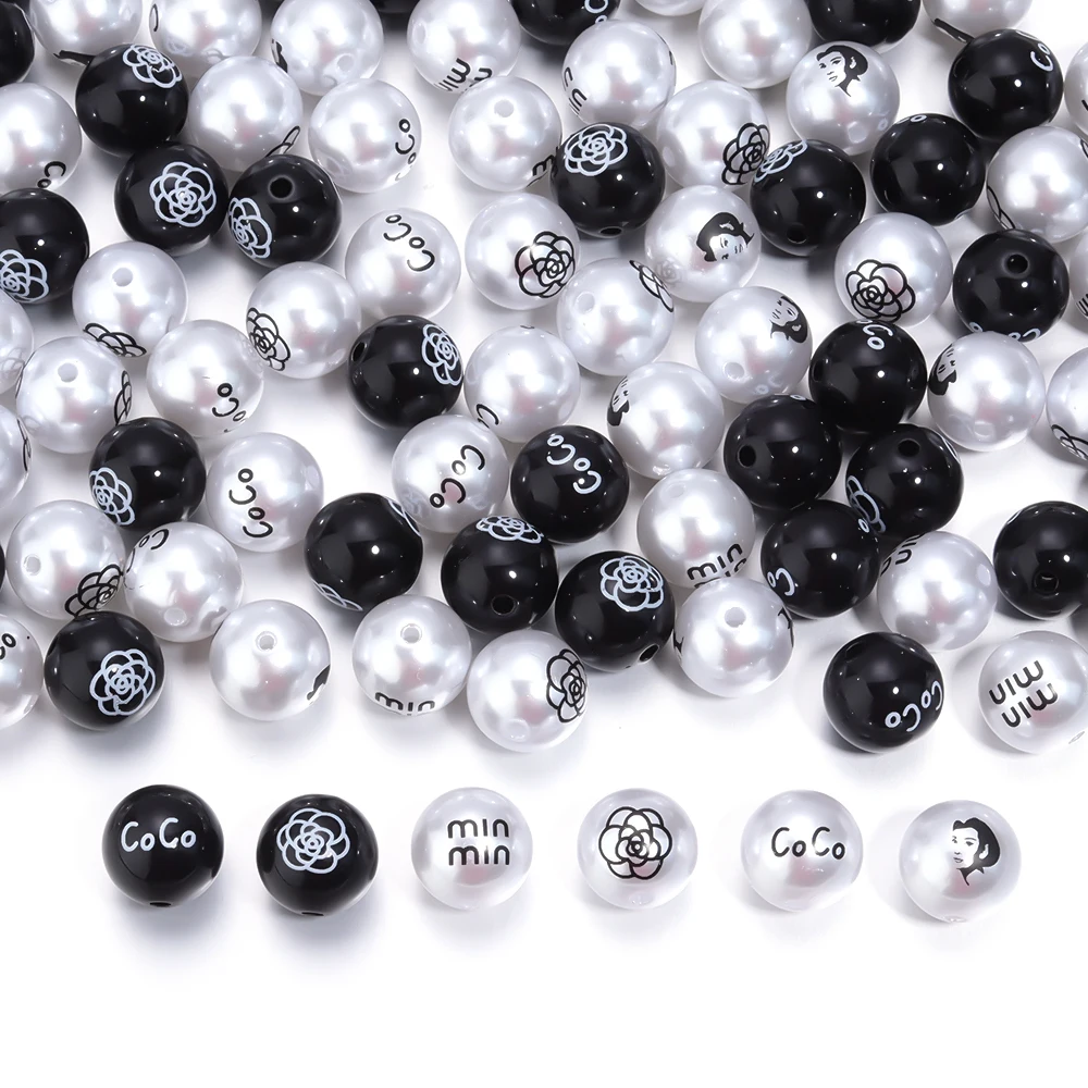 10Pcs Printed Acrylic Beads Pearl Imitation Color Loose Spacer Bead for DIY Bracelets Earrings Jewelry Making Accessories