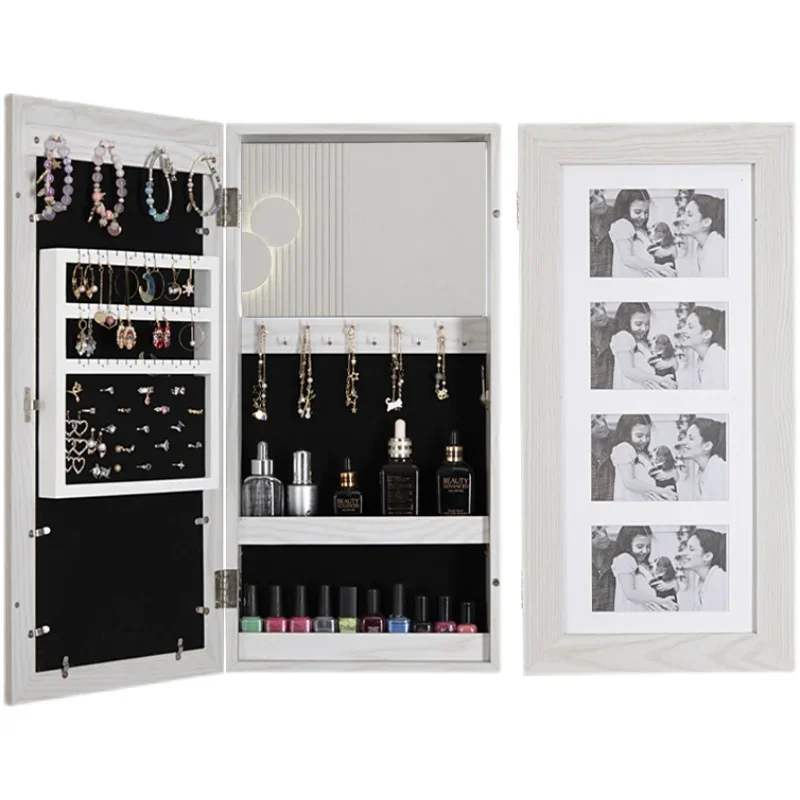 

High end European wall mounted photo frame jewelry cabinet, bedroom wall mounted makeup mirror, mirror with storage box
