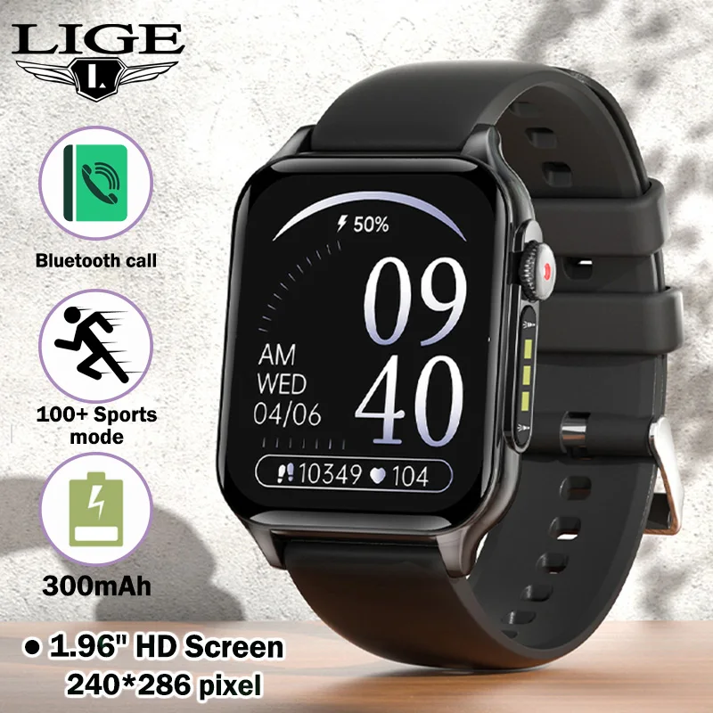 LIGE Новые 1,96 "HD фонарик Смарт-часы Мужчины Женщины Спортивные часы-трекер Монитор здоровья Водонепроницаемые Bluetooth-вызов Мужские умные часы