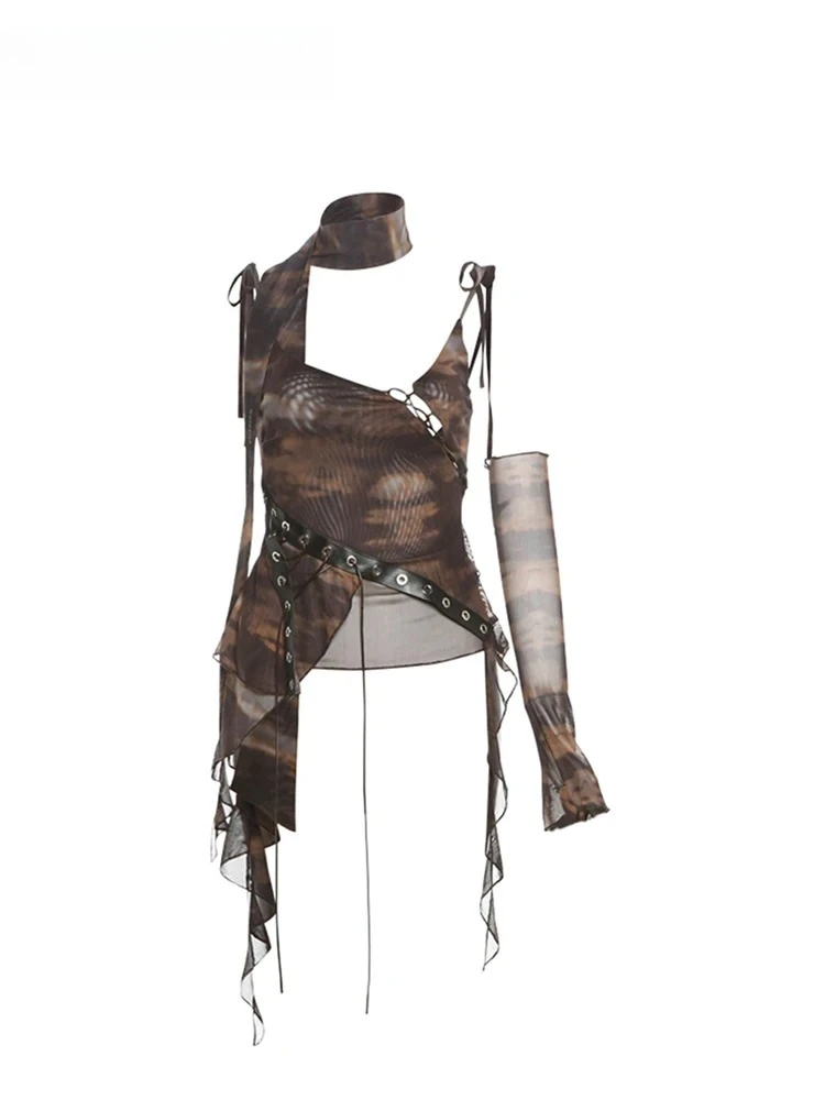 

Укороченные топы в стиле гранж Harajuku Tank Top Dark Academia Cyber Punk Y2k Gyaru Coquette Летний женский топ Goblin Core Coquette нерегулярной формы