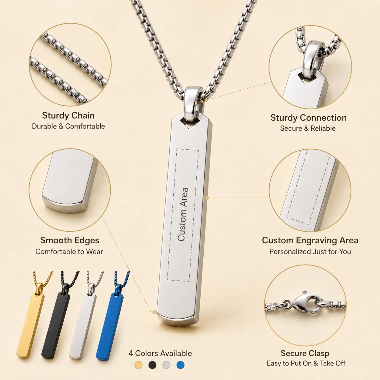 Custom Name Necklace Laser Engraving Personalized Text Stainless Steel Chain DIY Gift Custom Name Pendant Necklace - view 4