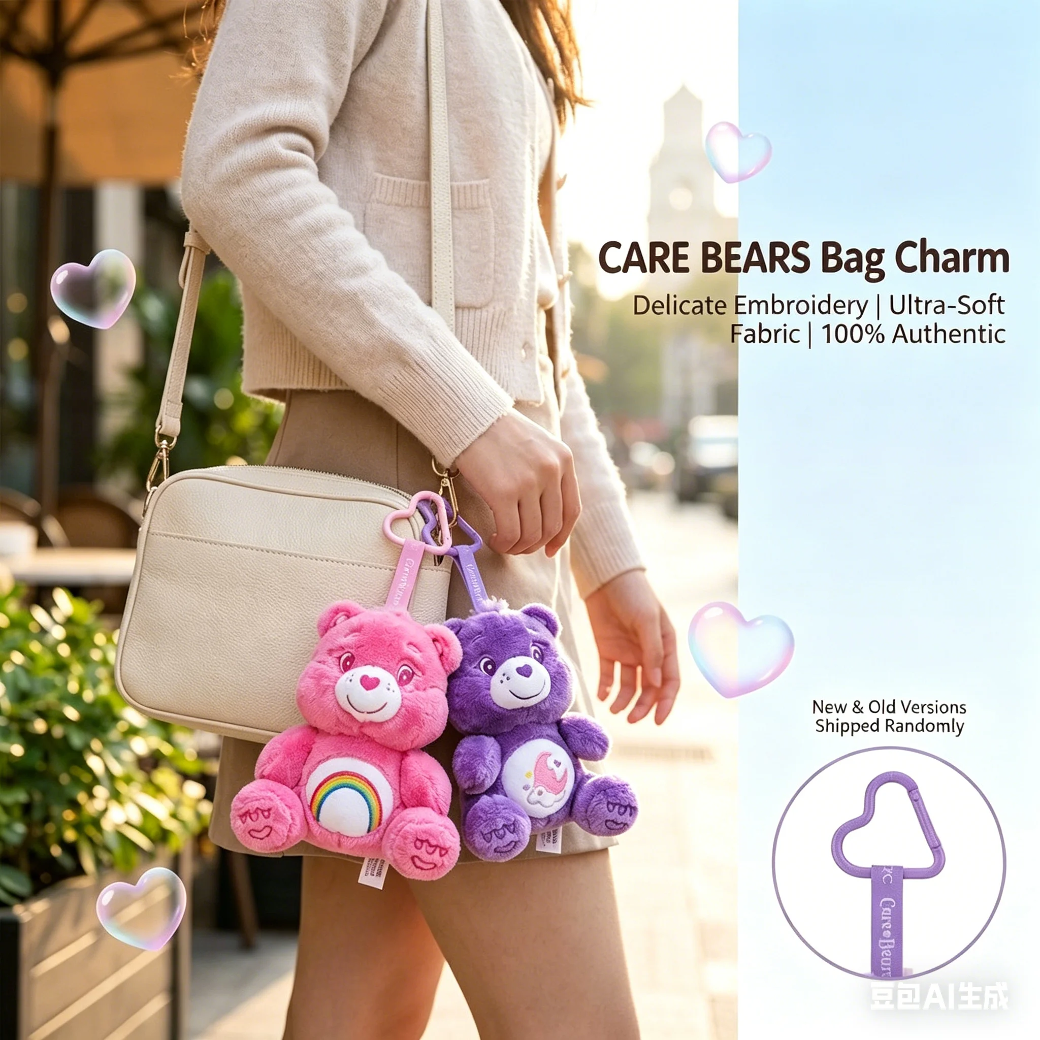 Care Bears Sitting Plush Keychain 12cm Macaron Series Cute Bag Pendant Kawaii Stuffed Toy Car Charm Ideal Valentine Couple Gift view 6