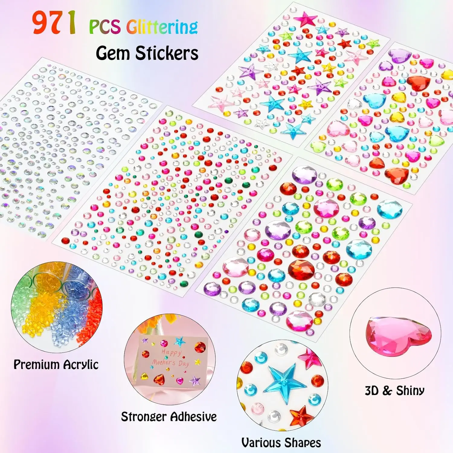 971 DIY Self-adhesive Rhinestone Gemstone Stickers, Sparkling And Cute Star Center Circle Stickers For Women And Girls As Gifts image 3