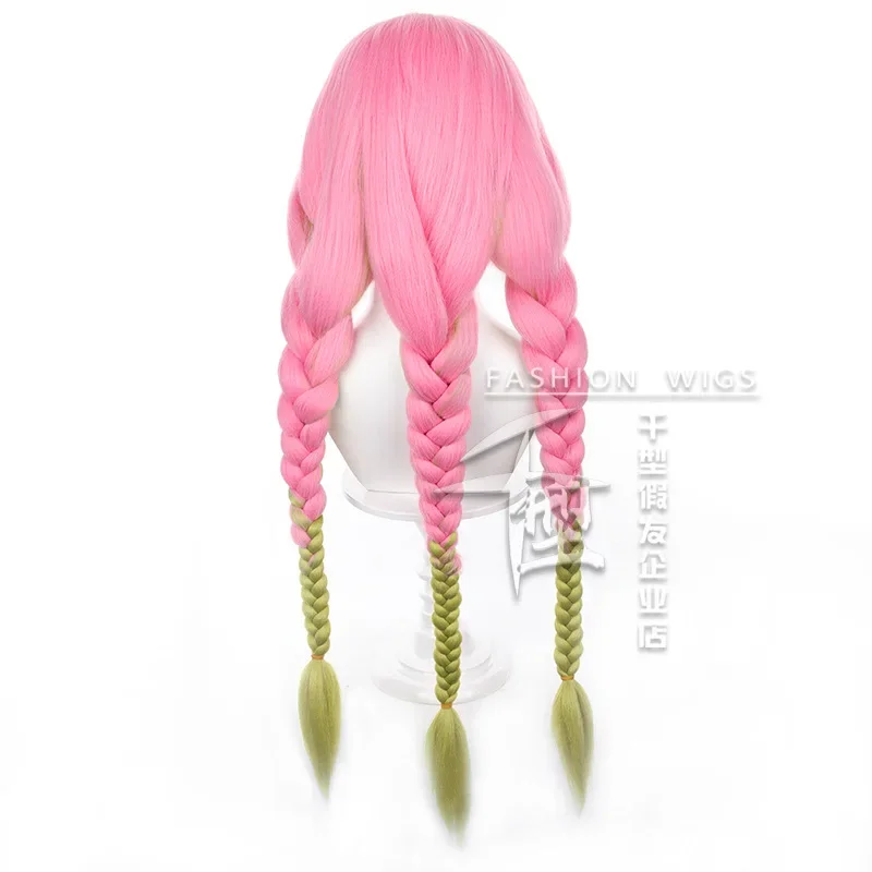 

Japanese Kanroji Mitsuri Cosplay Wig For Woman Pink Green Gradient Braid Hair Comic con Role Play Wigs Party Costume Accessories