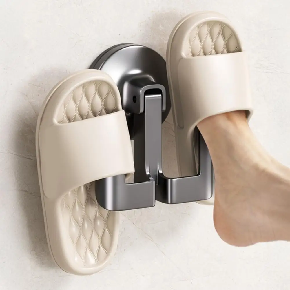 

Wall Mounted Slipper Hook No Drilling Shoe Rack Push-to-lock Suction Hook Quick Dry Slipper Organizer Hook for Bathroom