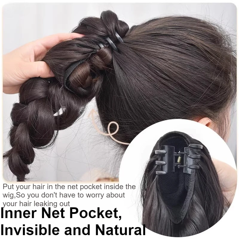 Clip-on Braided Ponytail Extension Synthetic Natural Black Brown Hair Extensions Braid Pony Tail Simulation Hairpieces for Women