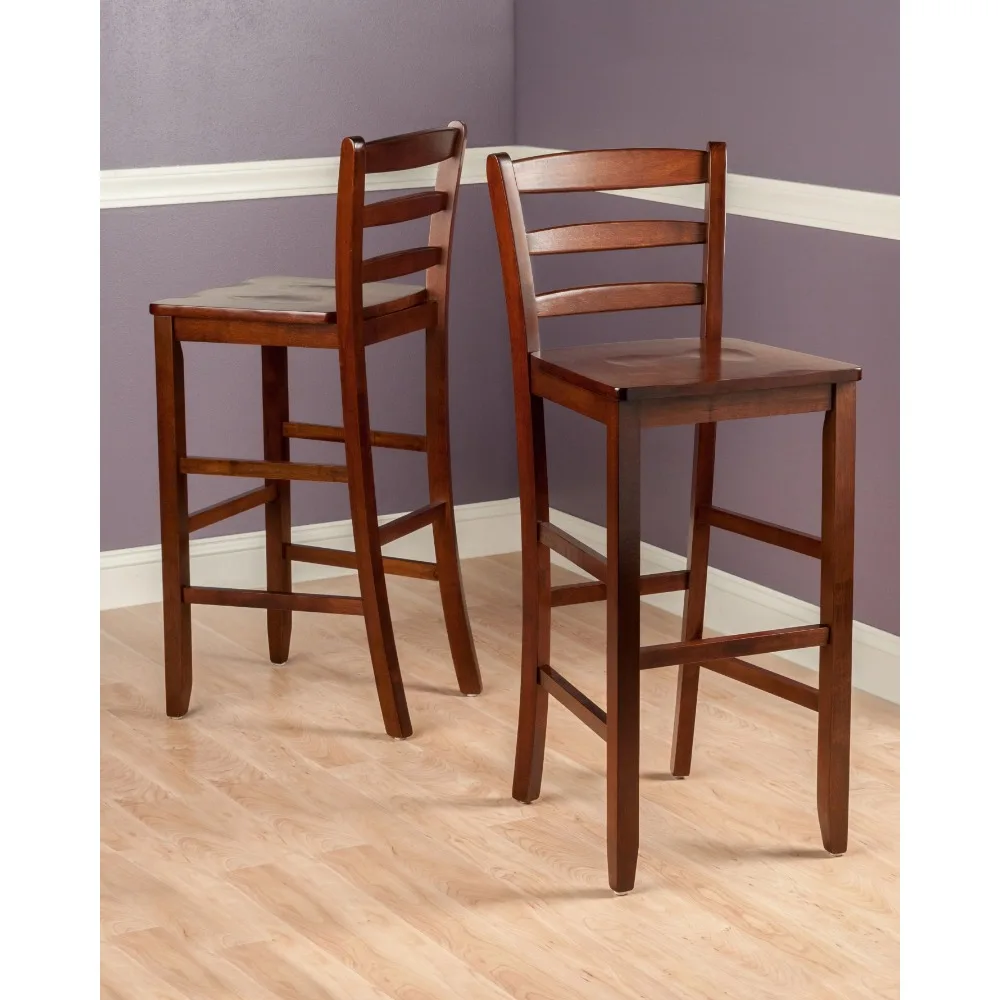 Bar Stools Set of 2, Walnut Finish Height Back 29-Inch Bars Ladder Back Stool, Bar Chair