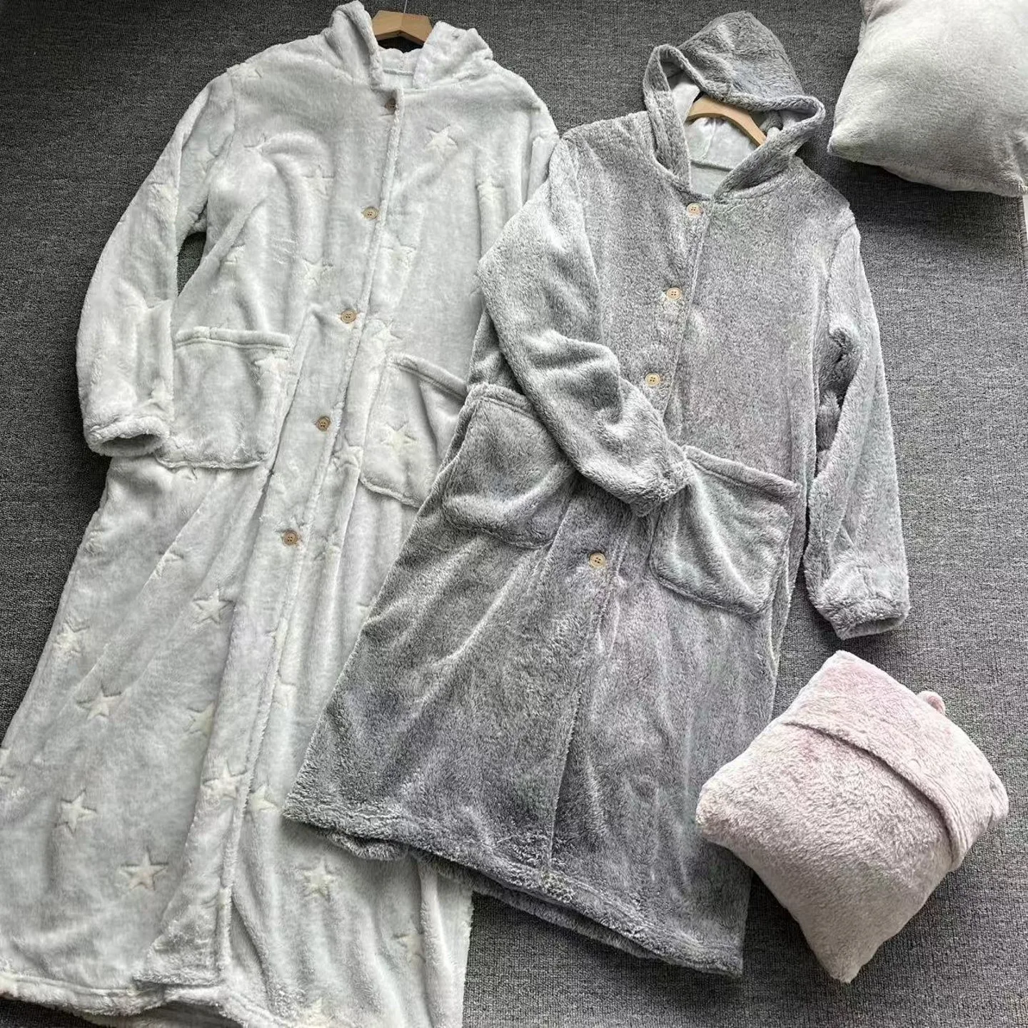 

Couple's Hooded Sleep Robe Men's Women's Winter Long Length Heat Generating Drawstring Home Wear Couples' Sleepwear